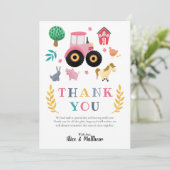 Meisjes boerendieren Roze Roze Rustische Baby show Bedankkaart (Staand voorkant)