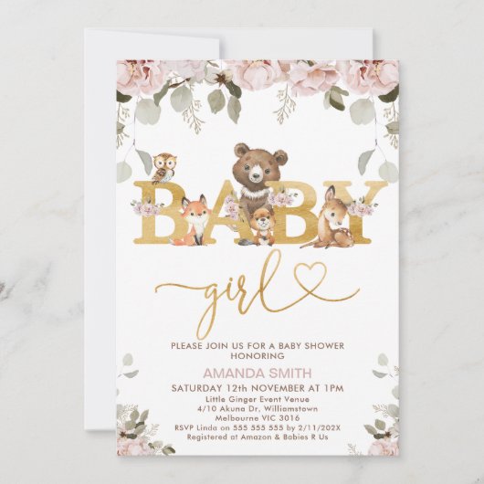 Meisjes Boho Bloemige Bos Baby Shower Uitnodiging (Voorkant)