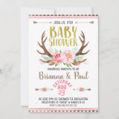 Meisjes Boho Floral Antlers Baby shower Uitnodigin Kaart (Voorkant)