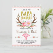 Meisjes Boho Floral Antlers Baby shower Uitnodigin Kaart (Staand voorkant)