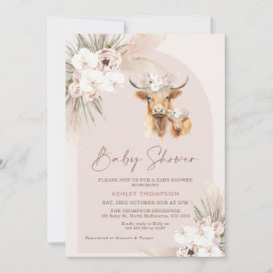 Meisjes Boho Floral Arch Highland Koe Baby shower Kaart
