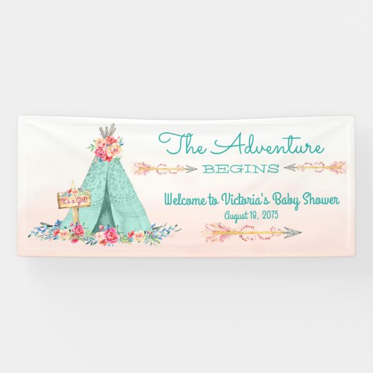 Meisjes Boho Stam TeePee Baby Shower Spandoek (Horizontaal)