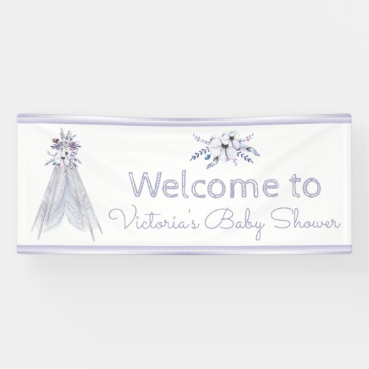 Meisjes Boho Stam Teepee Baby Shower Vlag Spandoek (Horizontaal)