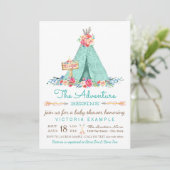 Meisjes Boho TeePee Baby Shower Uitnodigingen (Staand voorkant)