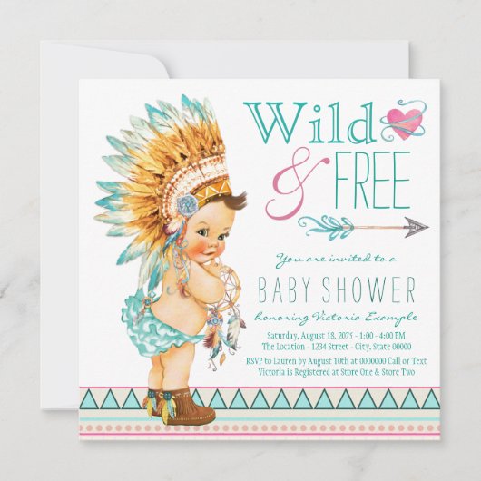 Meisjes Boho Tribal Baby shower Kaart (Voorkant)