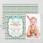 Meisjes Boho Tribal Wild One 1st Verjaardagsfeest Kaart (Voorkant / Achterkant)