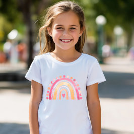Meisjes Boho Waterverf Regenboog Hart in Roze T-shirt