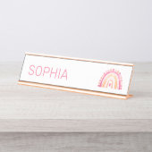 Meisjes Boho Waterverf Regenboog in Roze gepersona Bureau Naambordje (Voorkant)