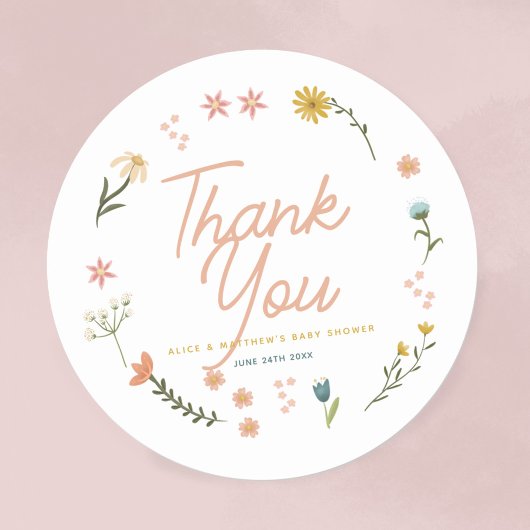 Meisjes Boho Wildflower Roze Baby shower gunst Ronde Sticker