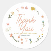 Meisjes Boho Wildflower Roze Baby shower gunst Ronde Sticker (Voorkant)