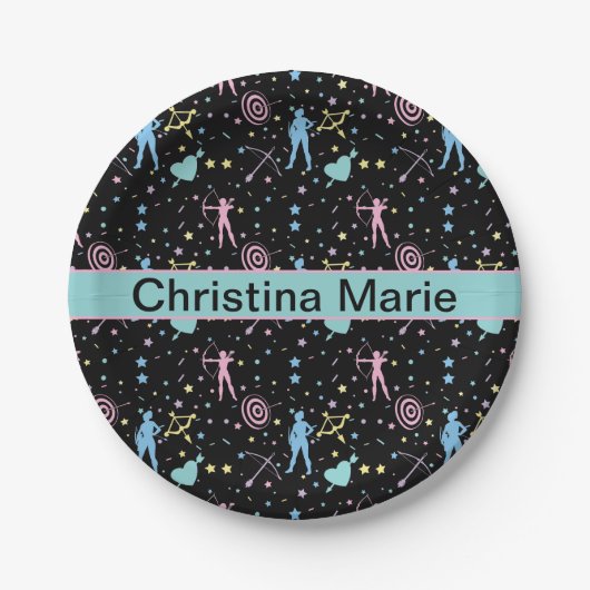 Meisjes Boogschieten - Girly Hearts Stars Archer Papieren Bordje (Voorkant)