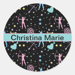 Meisjes Boogschieten - Girly Hearts Stars Archer Ronde Sticker