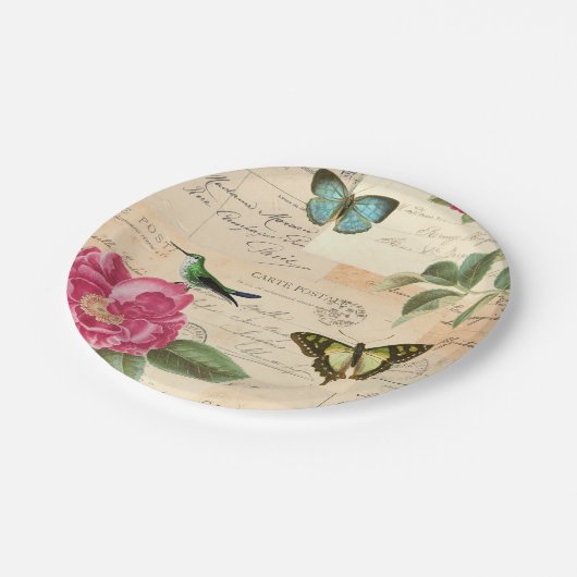 Meisjes  borden met vogels en vlinders papieren bordje (Gekanteld)