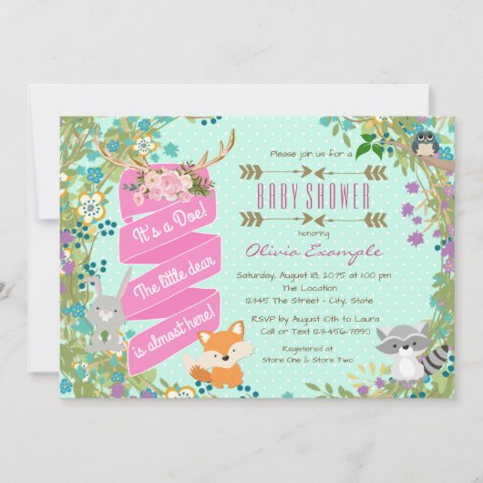 Meisjes bos baby shower kaart (Voorkant)