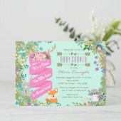Meisjes bos baby shower kaart (Staand voorkant)