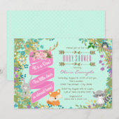 Meisjes bos baby shower kaart (Voorkant / Achterkant)