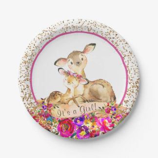 Meisjes bos herten baby shower papieren borden bordje