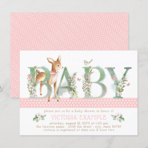 Meisjes bos herten baby shower uitnodigingen