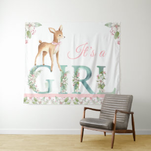 Meisjes bosachtig herten babyshower achtergrond ba wandkleed