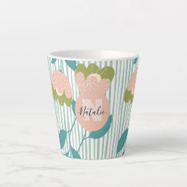 Meisjes botanisch Gepersonaliseerd blauw en roze e Latte Mok