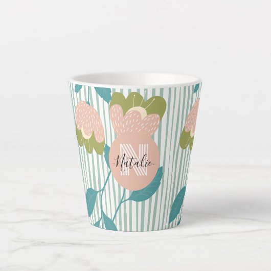 Meisjes botanisch Gepersonaliseerd blauw en roze e Latte Mok (Voorkant)