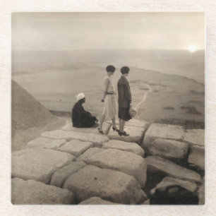 Meisjes bovenop de piramide van Khufu in Egypte Zo Glazen Onderzetter