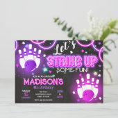 Meisjes Bowling Uitnodiging Glow Neon Verjaardagsf (Staand voorkant)