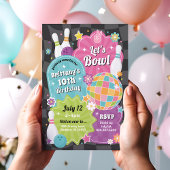 Meisjes Bowling verjaardagsfeestje roze retro uitn Kaart