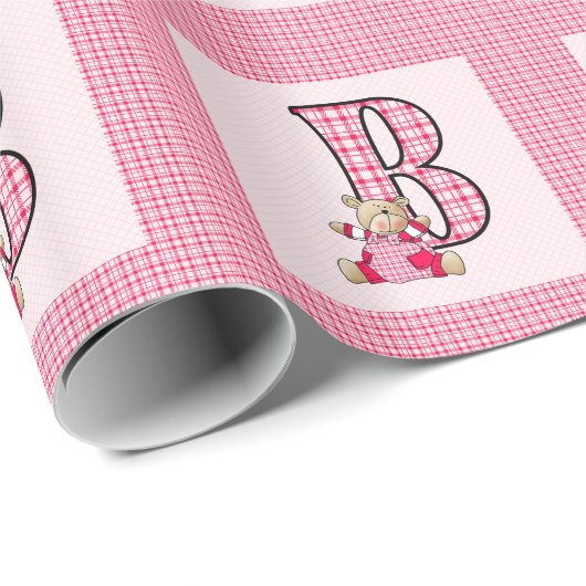 Meisjes Brief 'B' met Teddy Bear en Pink Gingham Cadeaupapier (Rol Hoek)