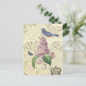 Meisjes  briefkaart met vogel en lila (Staand voorkant)