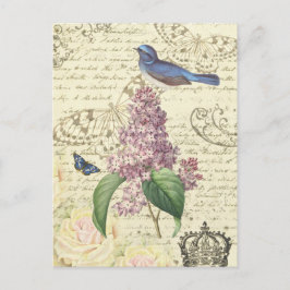 Meisjes briefkaart met vogel en lila