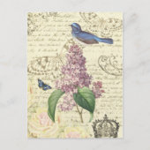 Meisjes  briefkaart met vogel en lila (Voorkant)