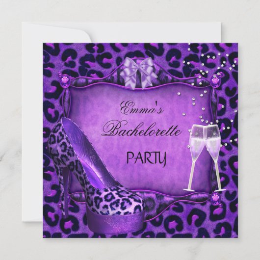 Meisjes Bruiloft Feest Paarse Luipaard Zwarte Scho Kaart (Voorkant)