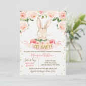 Meisjes Bunny Rabbit Baby shower Kaart (Staand voorkant)