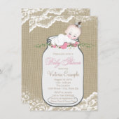 Meisjes Burlap Mason Jar Baby shower Kaart (Voorkant / Achterkant)