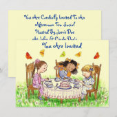 Meisjes & Butterflies Party Tea Invitation Cute Kaart (Voorkant / Achterkant)