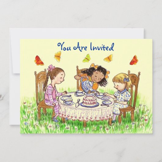 Meisjes & Butterflies Tea Invitation ~ EZ to Alter Kaart (Voorkant)