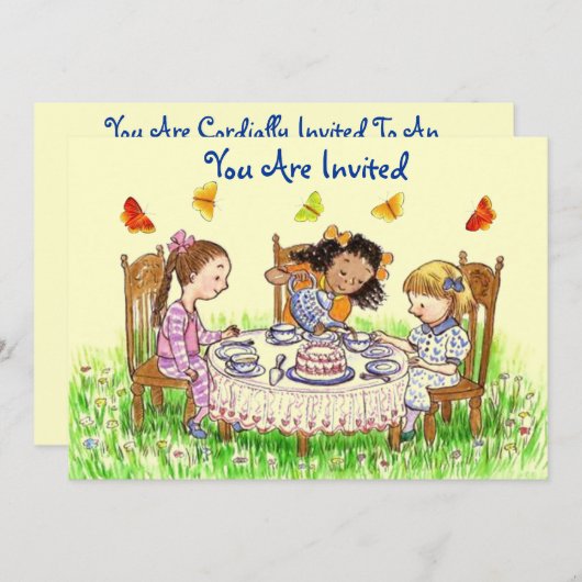 Meisjes & Butterflies Tea Invitation ~ EZ to Alter Kaart (Voorkant / Achterkant)