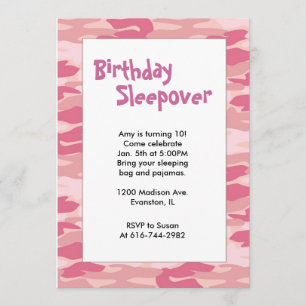 Meisjes Camo Pink Birthday Sleepover Invitation Kaart