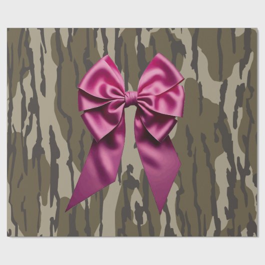 Meisjes Camo Pink Ribbon Bow Bottomland Camo Cadeaupapier (Vlak)