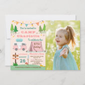 Meisjes Camping Birthday Camp Out Party Photo Kaart (Voorkant)