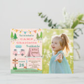 Meisjes Camping Birthday Camp Out Party Photo Kaart (Staand voorkant)