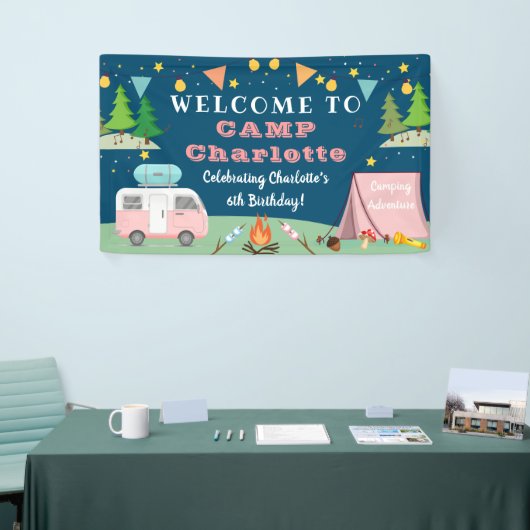 Meisjes Camping Birthday Camp Out Party Welcome Spandoek (Beurs)
