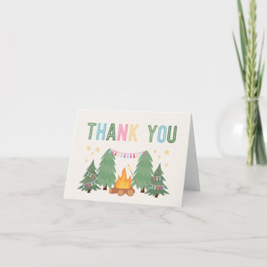 Meisje's Camping Gevouwen Dank u Kaarten (Voorkant)