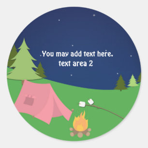Meisjes Camping Glamping Verjaardagsfeest Favor Ronde Sticker