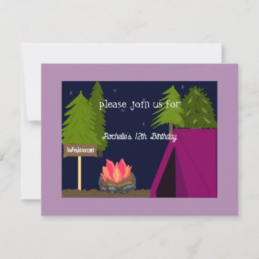 Meisjes Camping Sleepover Birthday Party Invitatio Kaart (Voorkant)