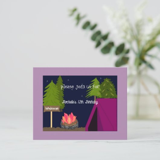 Meisjes Camping Sleepover Birthday Party Invitatio Kaart (Staand voorkant)