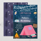 Meisjes Camping S'mores Sleepover Birthday Invitat Kaart (Voorkant / Achterkant)