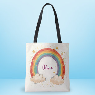 Meisjes Charmante Regenboog met Glinsterende Sterr Tote Bag