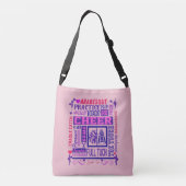 Meisjes Cheerlead roze en Paarse Word Art Crossbody Tas (Achterkant)